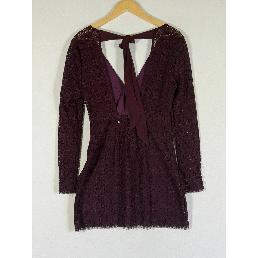NEW Free‎ People Sz 2 Honey Honey Lace Mini Dress Purple Womens Victorian Party